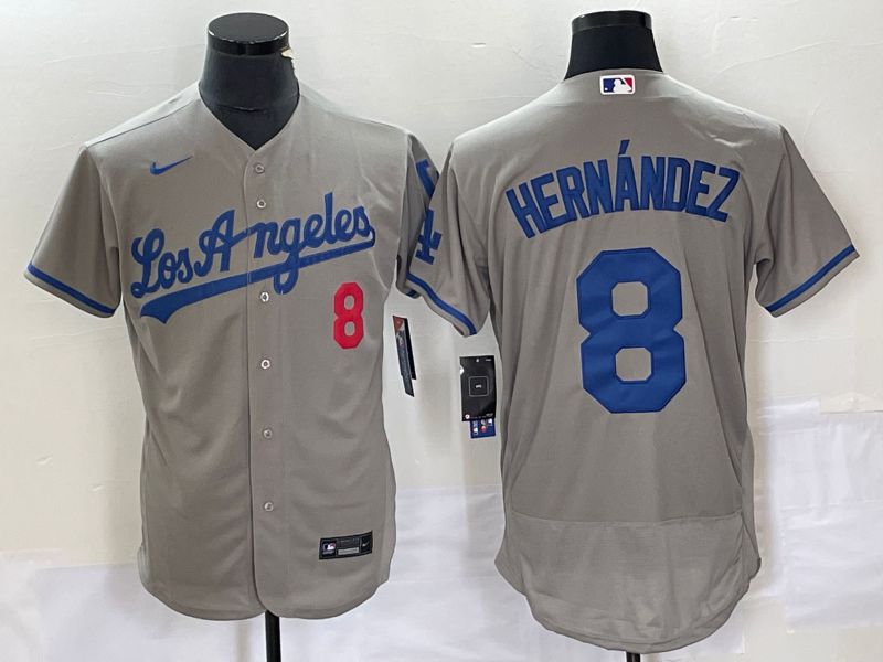 Men Los Angeles Dodgers 8 Hernandez Grey Nike Elite 2023 MLB Jersey